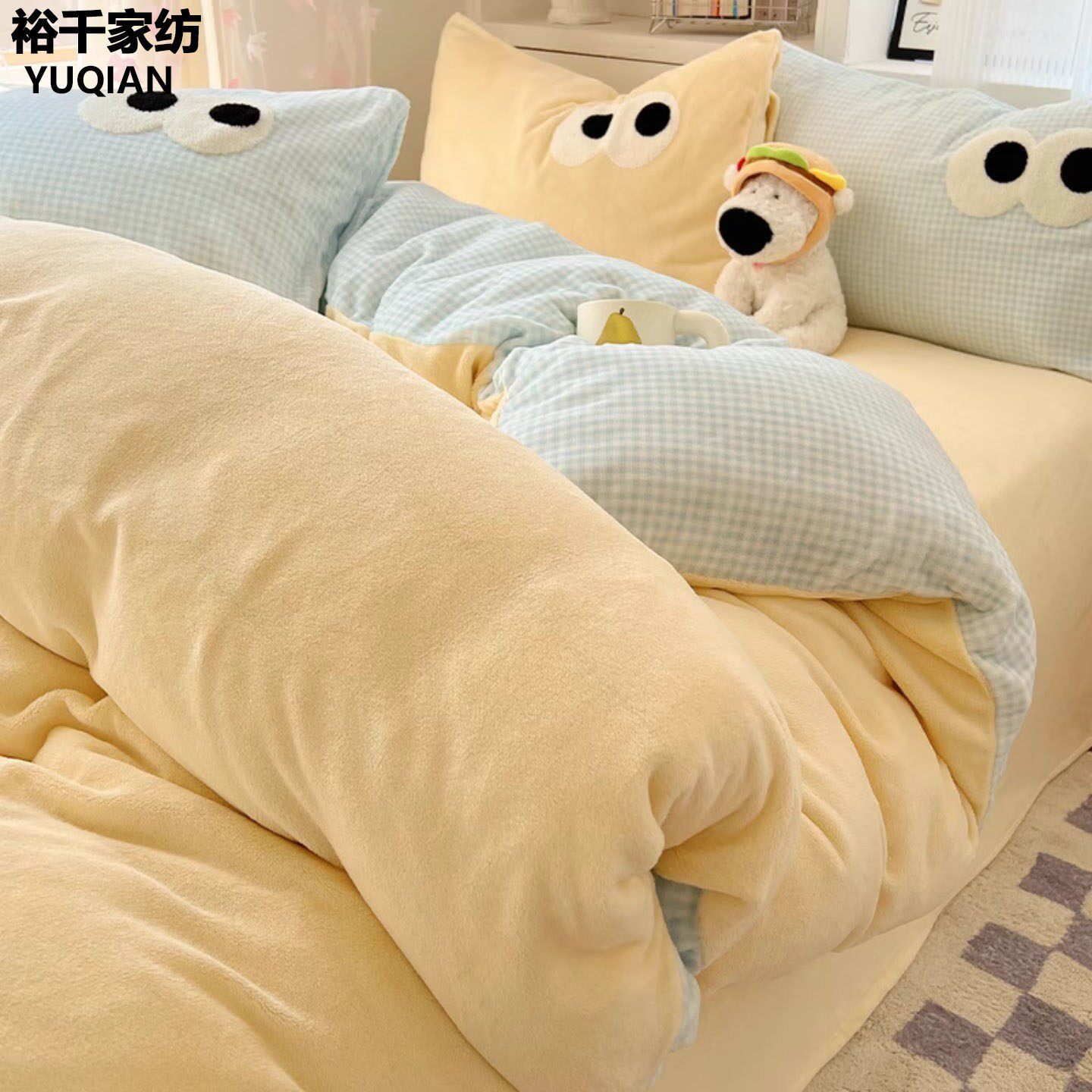 奶油风牛奶绒四件套冬季加厚双面珊瑚绒被套床单床笠款床品三件套
