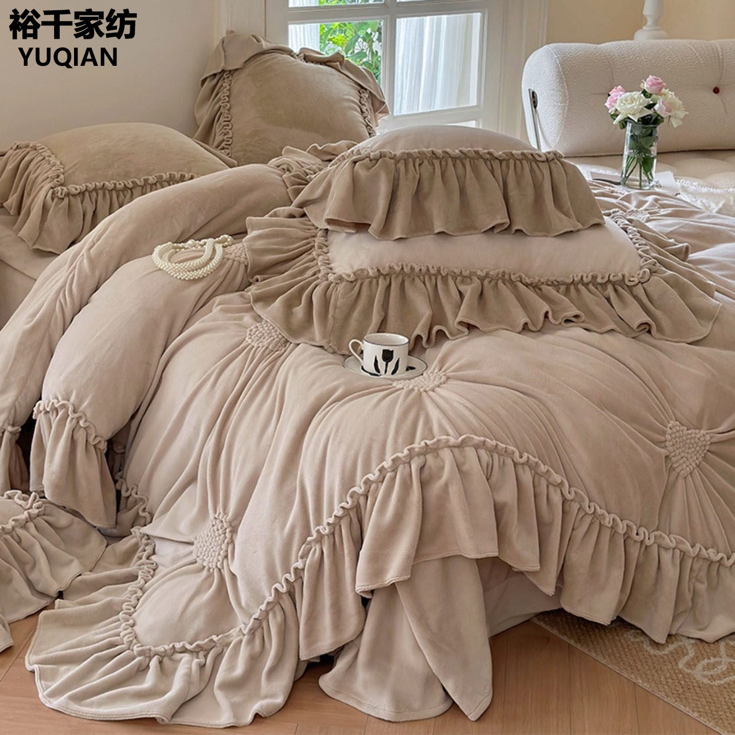 复古高级感冬季牛奶绒四件套加厚双面珊瑚绒床品2026新款保暖被套