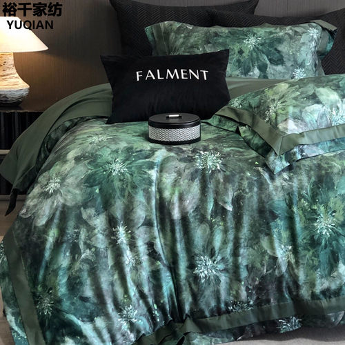 新款四季通用印花绿色床单被套