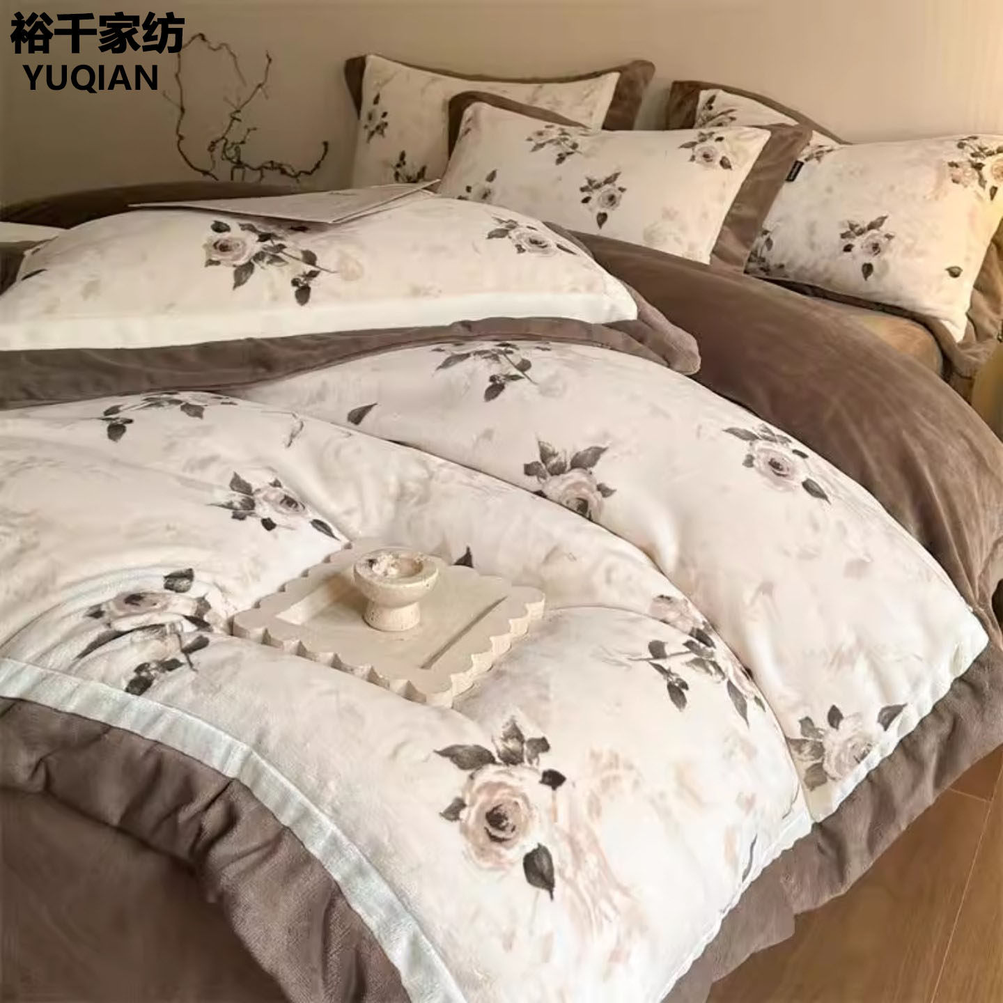 北欧高端复古牛奶绒四件套冬季珊瑚绒轻奢高级感被套加厚加绒床单