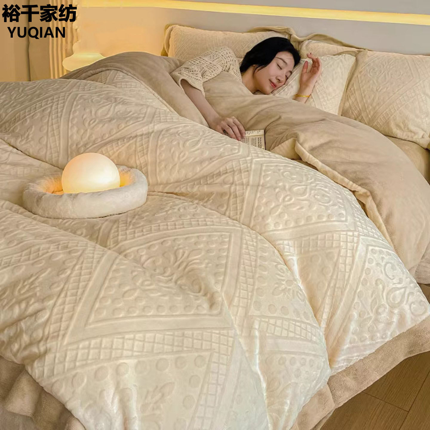 冬季牛奶绒四件套加厚保暖床品珊瑚绒轻奢高级感主卧室床笠款床品