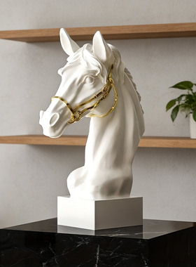 轻奢仿真马头雕塑摆件客厅酒柜