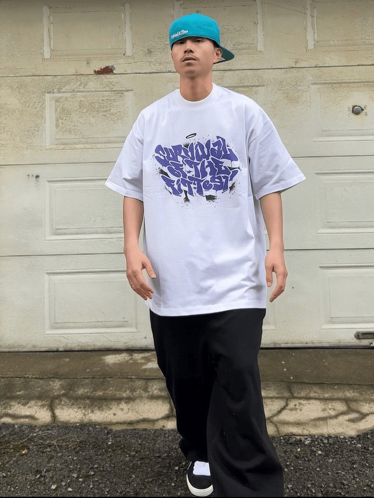 至死不屈hiphop街头重磅“适者生存”短袖bboy宽松纯棉小领口T恤