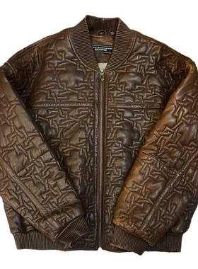 Pellepelle绝版 万针刺绣皮衣vintage古着美式街头复古hiphop皮衣