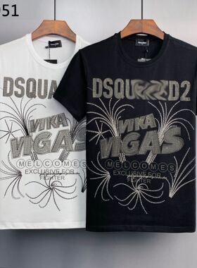 广州D2轻奢高版本泼墨镶钻涂鸦纯棉夏季半袖T恤男修身短袖打底衫