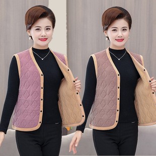 妈妈秋冬装 加厚加棉马甲中老年内外穿保暖百搭背心马夹奶奶上衣