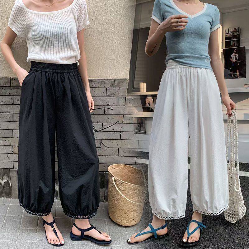 胖mm九分裤高腰宽松灯笼裤女夏季薄款九分阔腿裤小个子显瘦休闲裤