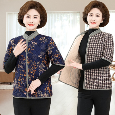 妈妈冬装中袖棉衣加绒外套50岁60中老年女装保暖棉衣奶奶内胆坎肩