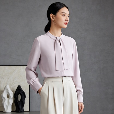 FORE* 轻奢高级感领结长袖套头衬衫女新款秋显瘦衬衣上衣别致小衫