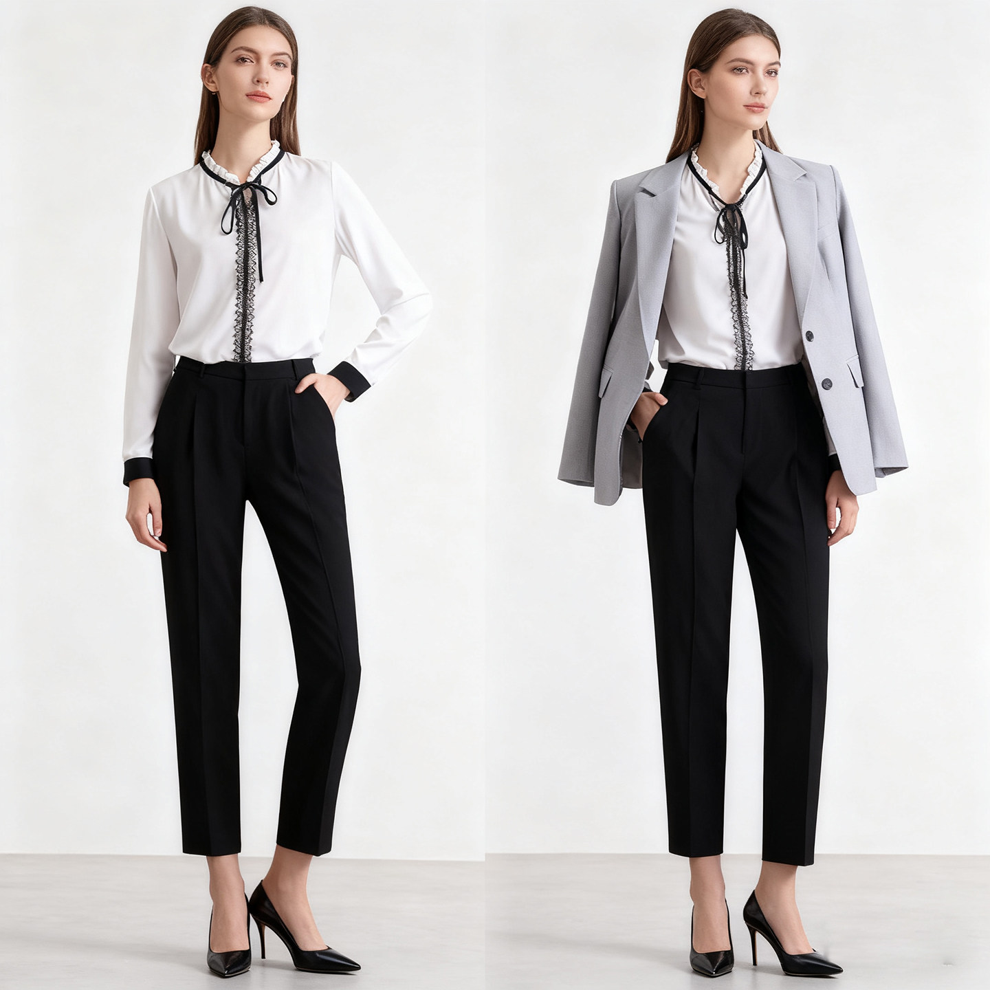 尚都比家 木耳领长袖衬衫撞色简约宽松上衣女套头设计感小众春夏