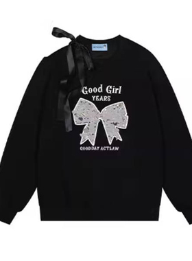 ACTOR*辣妹露肩蝴蝶结宽松卫衣外套女oversize慵懒下衣失踪上衣