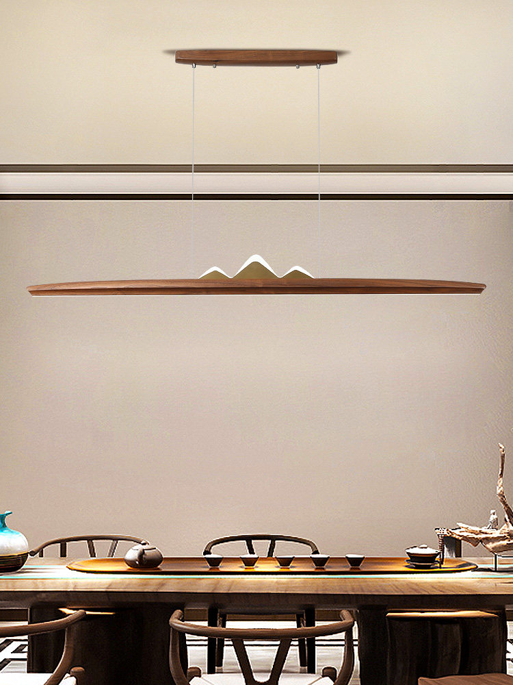 极简黑胡桃茶室山水禅意吊灯一字长条餐厅办公桌新中式木艺日式吧
