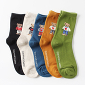 韩国东大门进口144针加厚秋冬纯棉小熊袜子中腰女袜糖果色少女