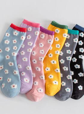 韩国花朵袜子东大门进口拼色秋冬纯棉中筒女袜lao乾妈
