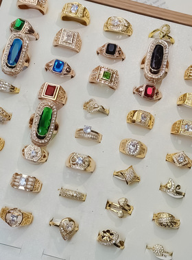 欧美电镀保色镶钻锆石几何形戒指女金属风个性简约外贸指环批发