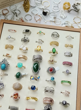 欧美个性手饰夸张时尚镶钻锆石戒指复古轻奢彩色宝石指环手饰