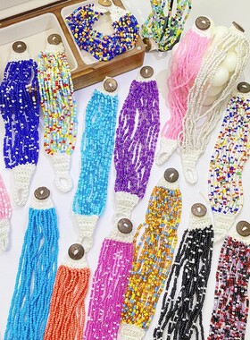 新款串米珠多层手工编制手链气质简约彩色手环波西米亚风手饰品