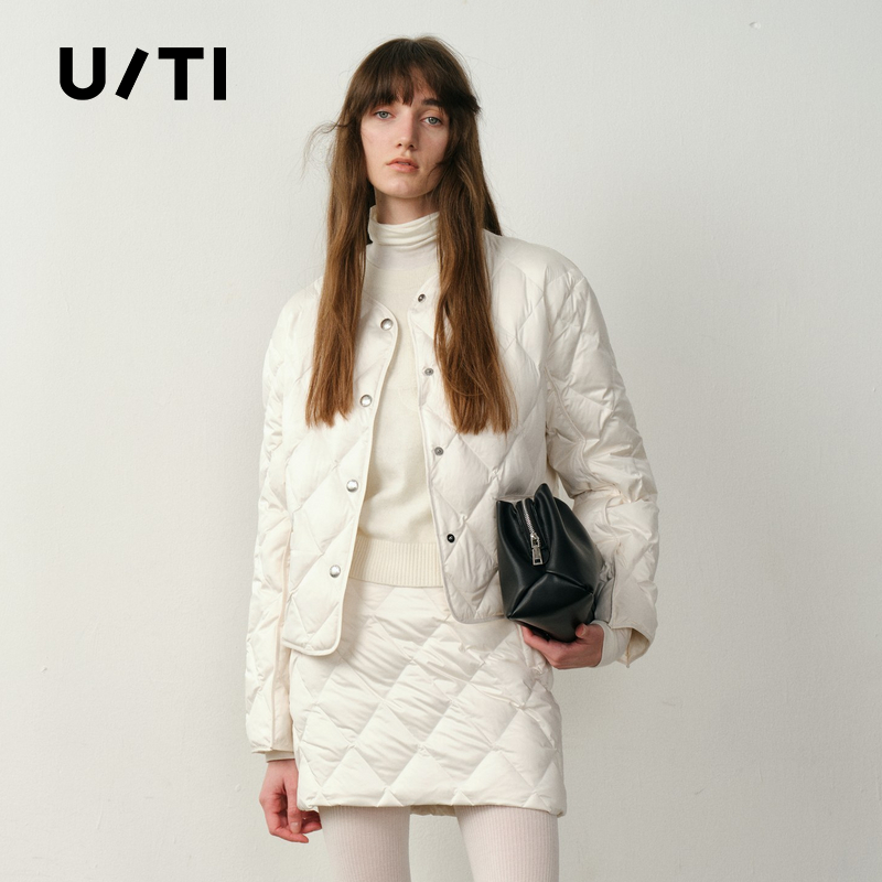U/TI轻暖菱格短款羽绒服女装静奢风保暖廓形外套尤缇2025冬季新款