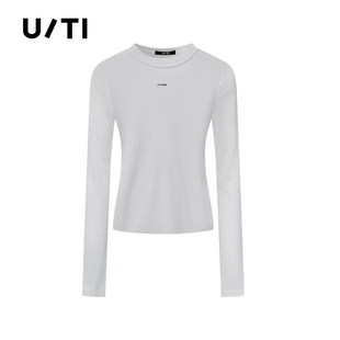专柜新款U/TI尤缇2026春 棉感圆领套头T恤修身显瘦白色打底上衣女