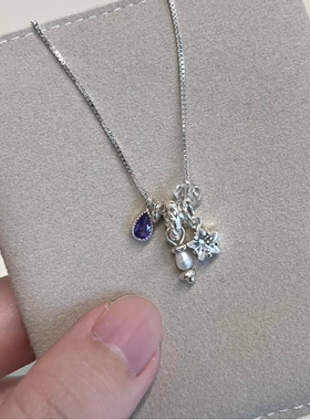 索伦奥银饰蓝色宝石星星水滴吊坠项链女精致轻奢高级感可调节颈链