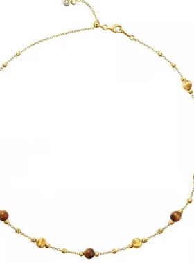 索伦奥设计师款金色虎眼石项链女简约珠链高级感锁骨链