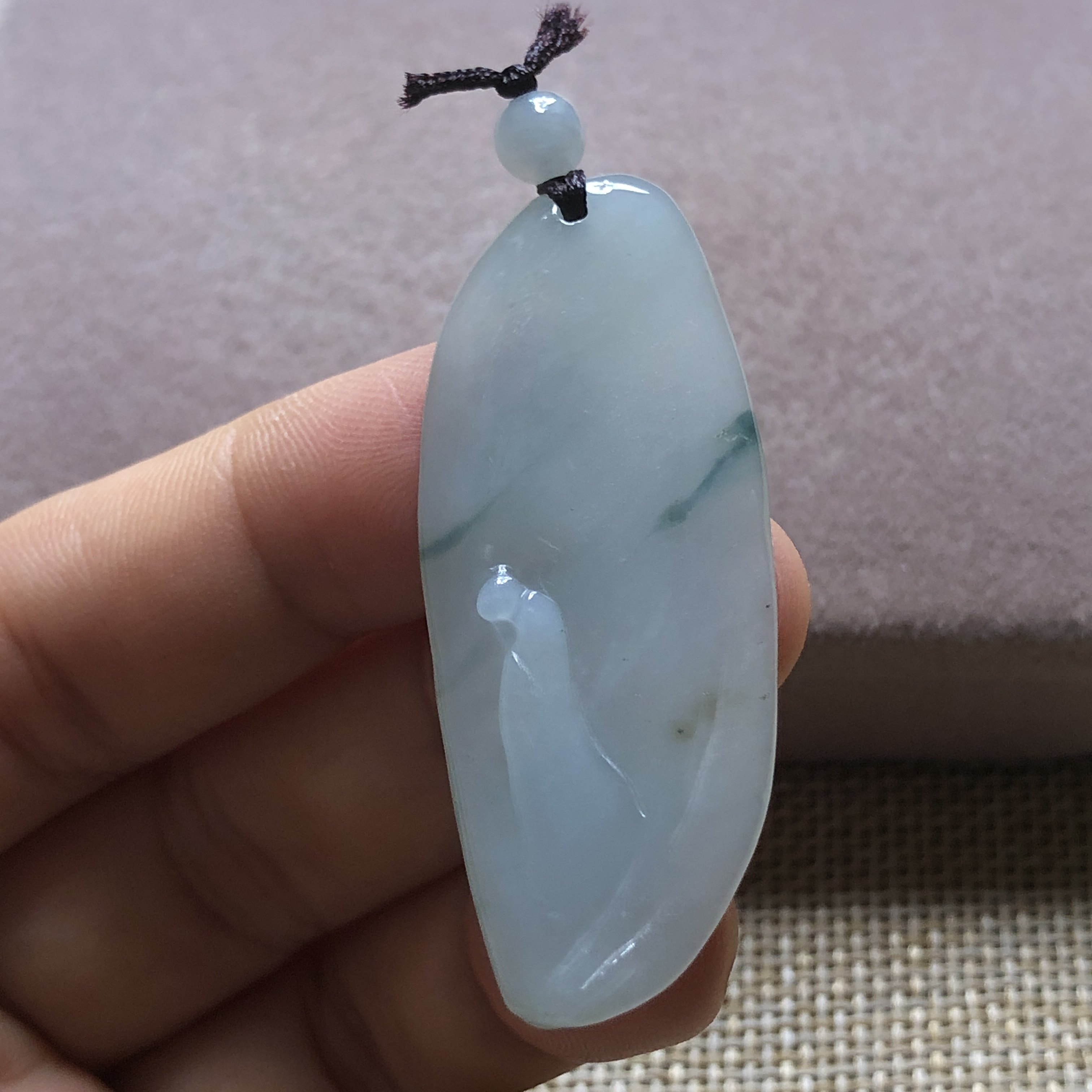 缅甸玉石A货翡翠玉雕玉器文玩冰飘蓝花悟道玉牌挂件吊坠捡漏价