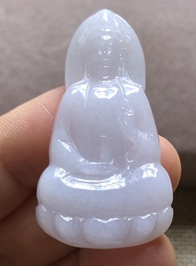 缅甸玉石A货翡翠珠宝玉器文玩冰糯种淡粉紫满色观音挂件吊坠捡漏
