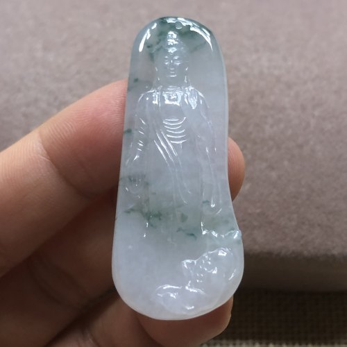 缅甸玉石A货翡翠玉雕玉器文玩老坑料冰飘花阿弥陀佛玉牌挂件吊坠