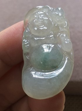 缅甸玉石A货翡翠玉雕玉器文玩老坑冰种飘花布袋佛公佛公挂件吊坠