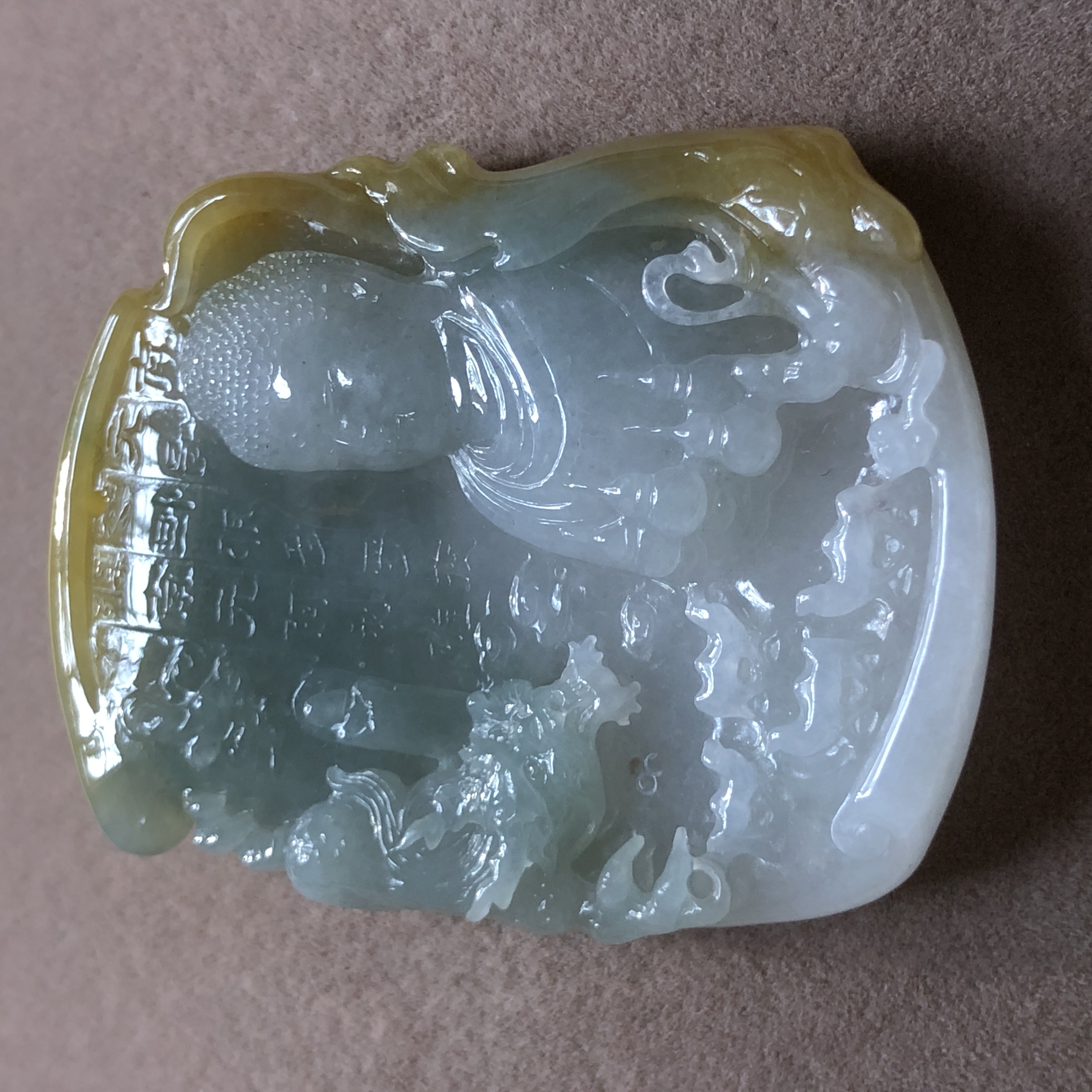 缅甸玉石A货翡翠精雕三彩佛陀丝绸之路佛祖特色玉牌挂件吊坠附证