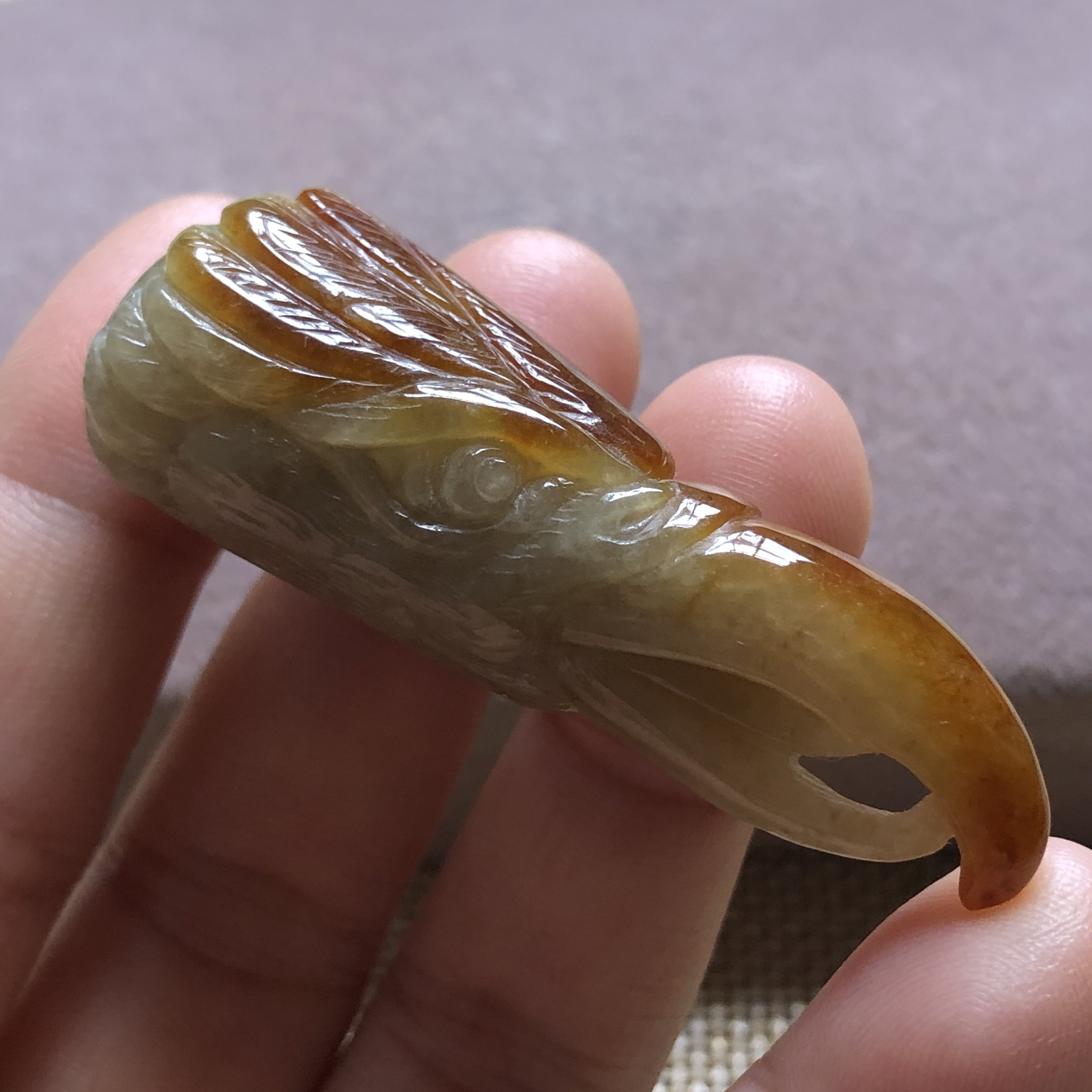 缅甸玉石A货翡翠玉雕玉器文玩天然冰油黄翡精雕鹰头特色挂件吊坠