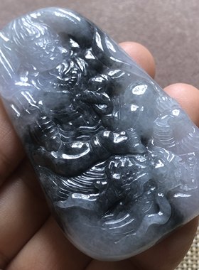 缅甸玉石A货翡翠玉雕玉器文玩冰糯种飘乌鸡不动明王玉牌挂件吊坠