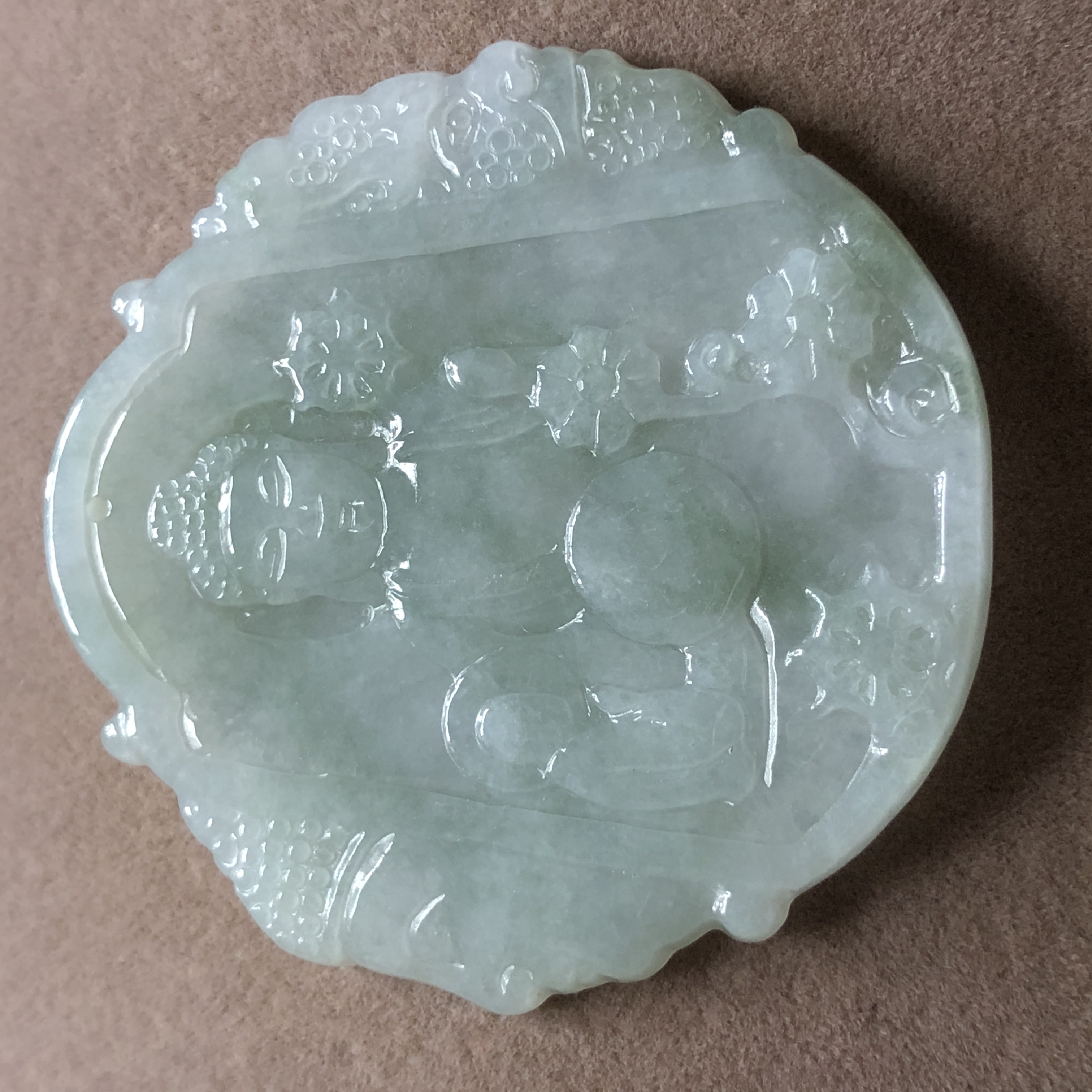 缅甸玉石A货翡翠玉雕玉器文玩冰糯种飘花一念之间佛祖玉牌挂件