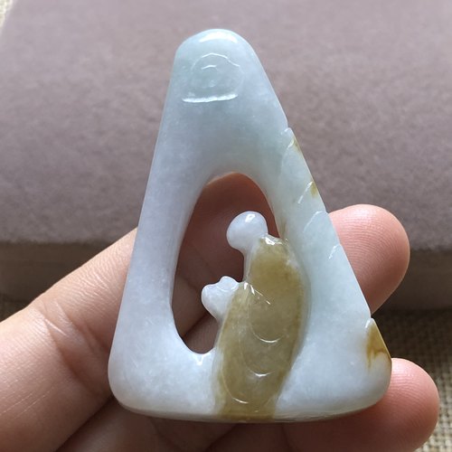 缅甸玉石A货翡翠玉雕玉器文玩冰糯种黄翡俏色巧雕悟道挂件吊坠