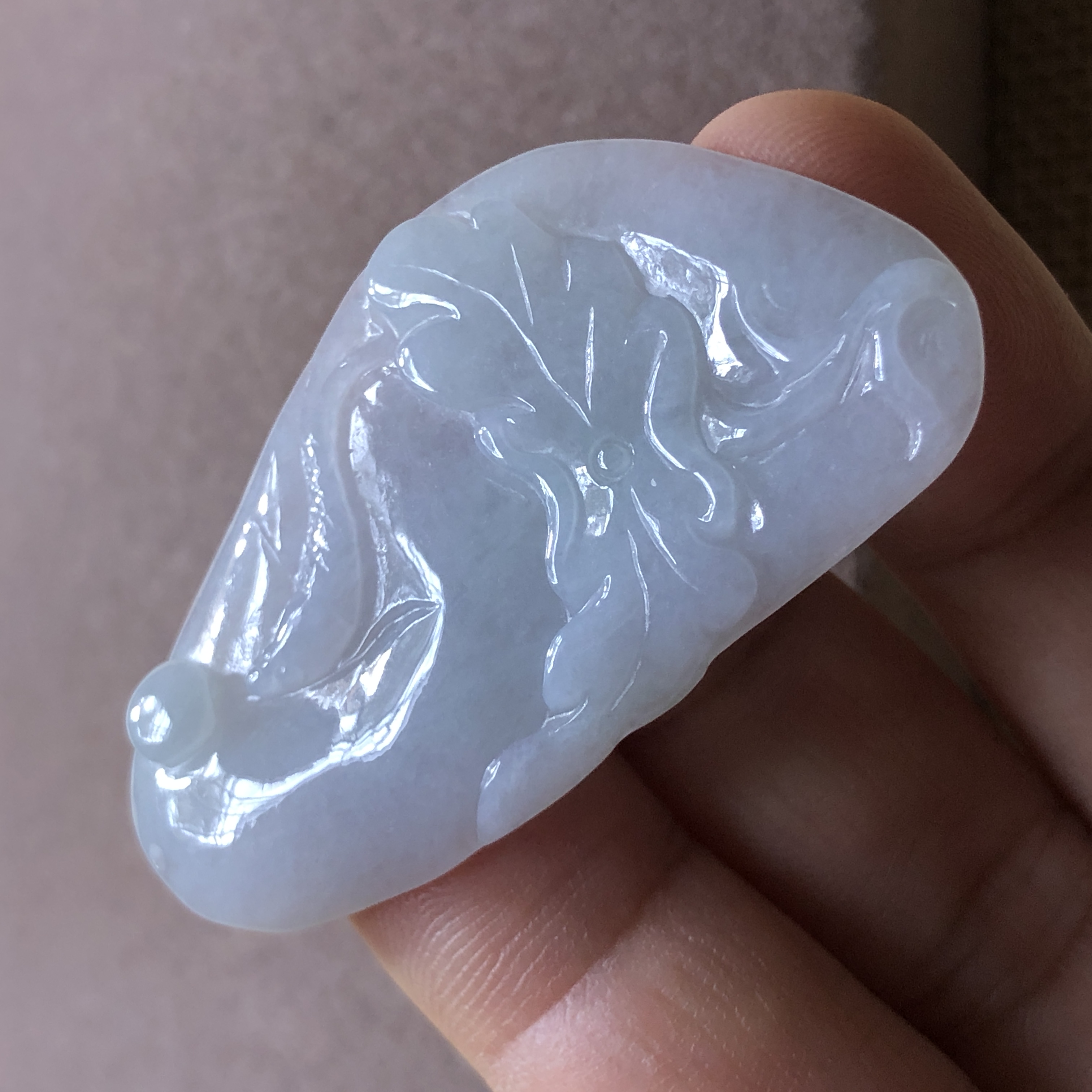 缅甸玉石A货翡翠玉雕玉器文玩冰糯种荷叶鱼年年有余挂件吊坠捡漏