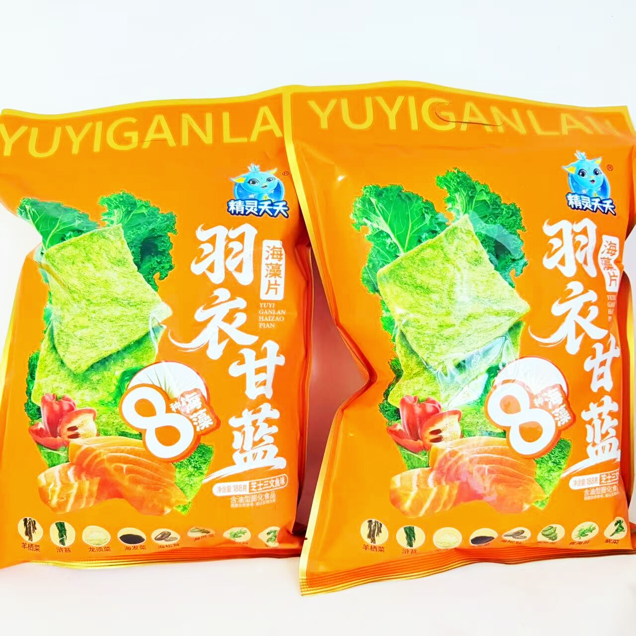 精灵夭夭羽衣甘蓝海藻片芝士三文鱼味8种海藻酥脆锅巴薯片零食