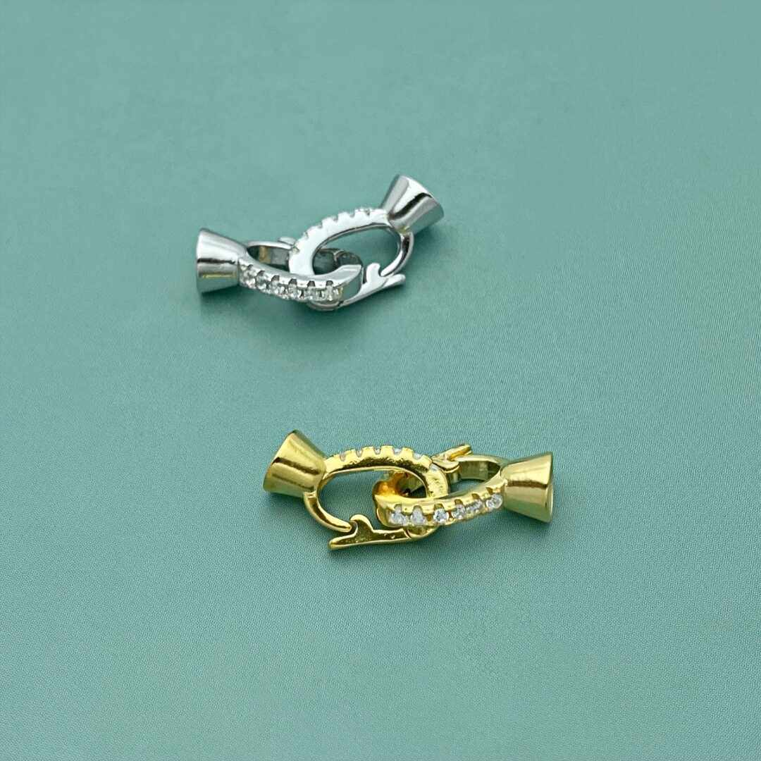 s925纯银微镶对扣双头开口扣饰品扣子项链扣diy手工串珠扣头配件