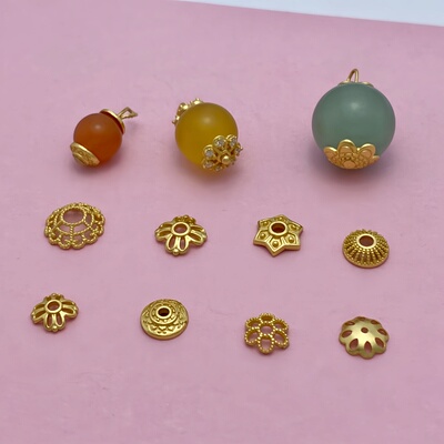 925纯银古法镀金花托片隔珠片