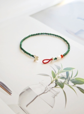 VerGem原创天然孔雀石手链女小众设计五行喜木火手串