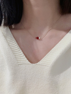 VerGem原创天然珍珠红玛瑙项链女小众设计高级感锁骨链轻奢小众