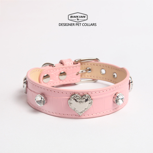 轻奢宽版系列-嘿宠荟轻奢狗项圈头层牛皮爱心铆钉中小宠物牵引绳