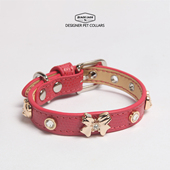 NEW嘿宠荟项圈狗狗真皮脖圈红色颈圈宠物蝴蝶结项圈猫咪脖套牵引