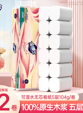 金博仕12卷2.5斤原生可湿水卫生纸卷纸家用实惠装大卷筒纸厕纸巾