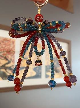 唐宫夜宴~彩色水晶蝴蝶结手机链精致挂饰流苏车挂女复古风