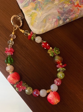 红苹果~甜美手工树脂苹果串珠手机链小众百搭可爱挂件钥匙扣水晶