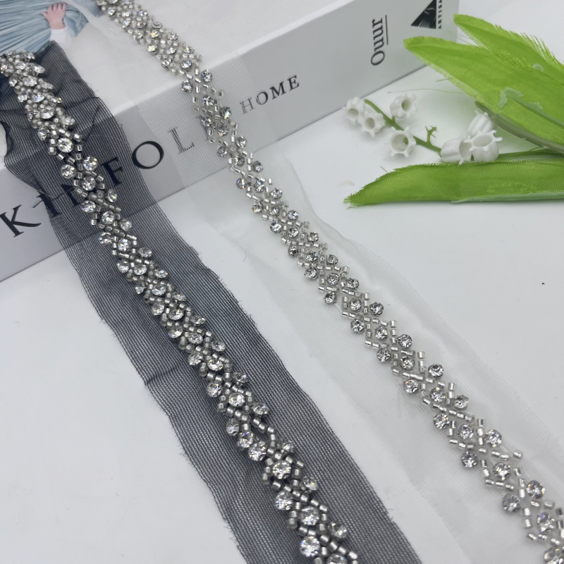 新款闪亮钻条花边手工DIY门襟领口装饰镶钻花边重工花边窗帘花边