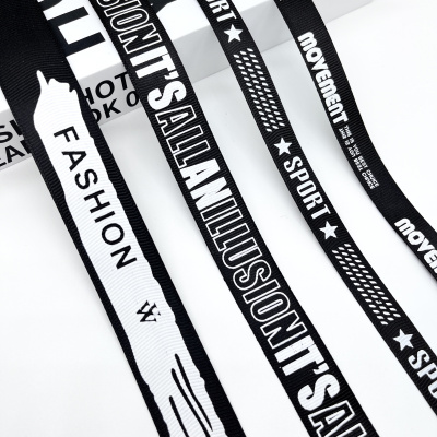 5米价黑白字印花罗纹织带压边条裤侧边滚边条DIY服饰辅料包边条