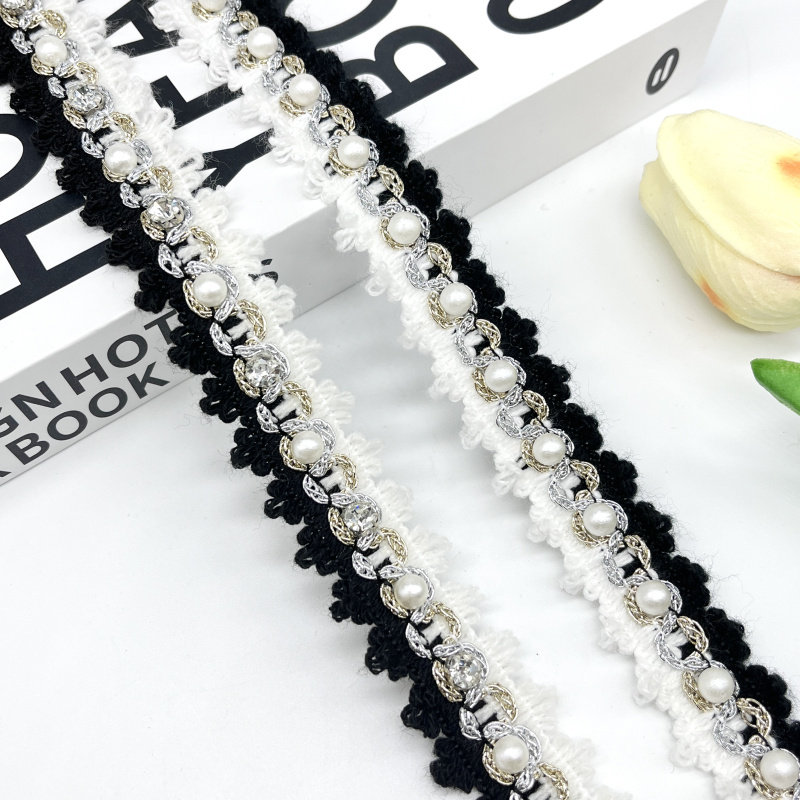 韩国黑白双色编织小香风钉珠花边手工DIY服饰辅料鞋帽配饰装饰,居家布艺,花边,淘宝优惠券,粉丝福利购,淘宝优惠卷