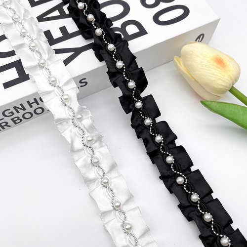 缎面木耳边钉珠珠链小香风花边门襟领口边diy头饰娃衣窗帘边装饰