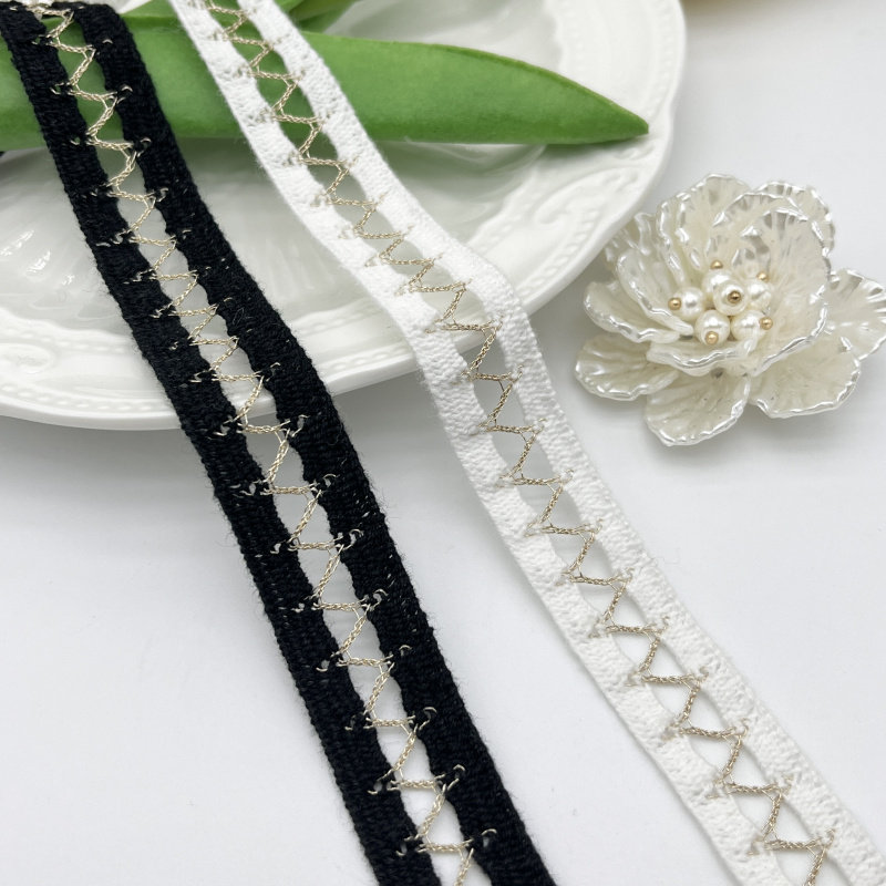 简单贵气黑白镂空金丝小香风花边手工diy外套裙摆边包边装饰条